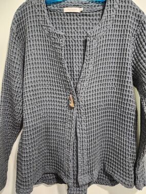 Moda Slate Gray Waffle Knit Cardigan with Toggle